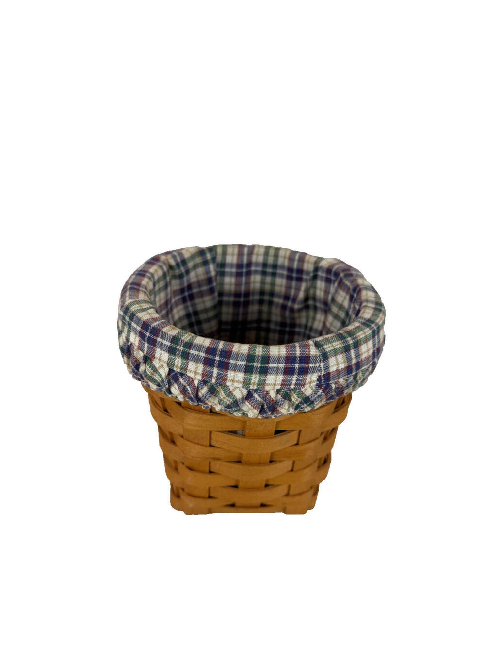 1997 Longaberger Pencil Basket w/Plaid Liner Made in USA 4"RD x 4.25"H
